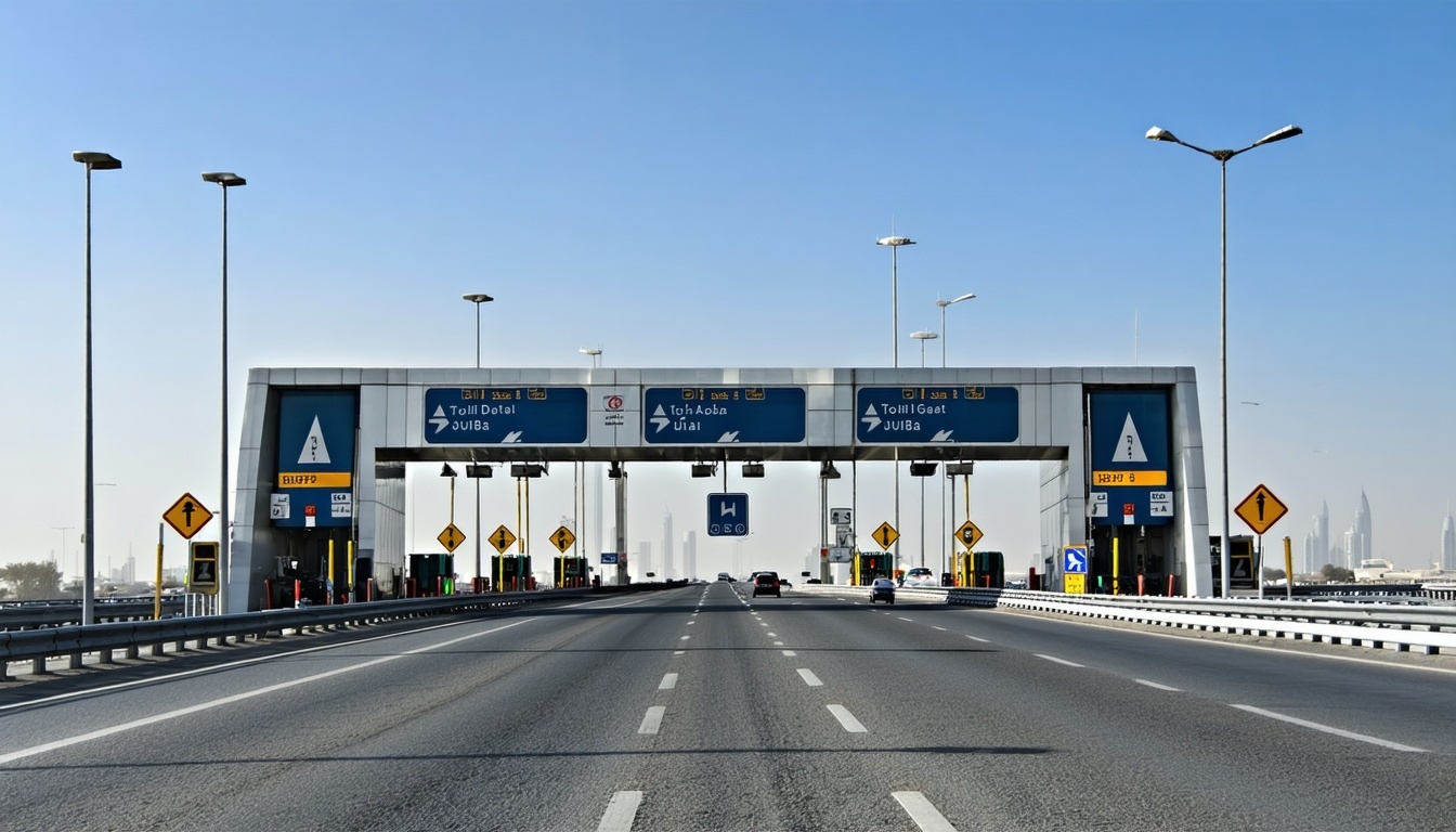 Modern toll gate on a Dubai highway