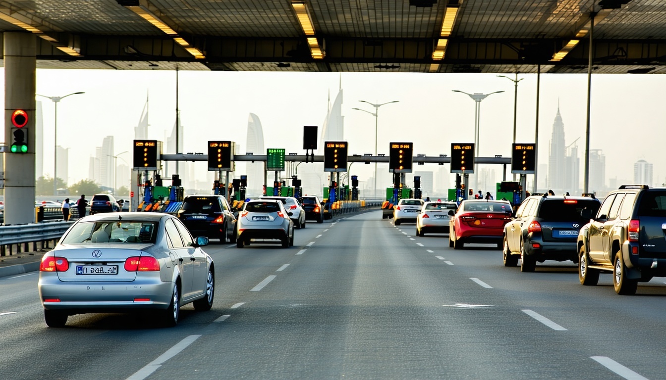 Commuters using electronic toll system in Dubai